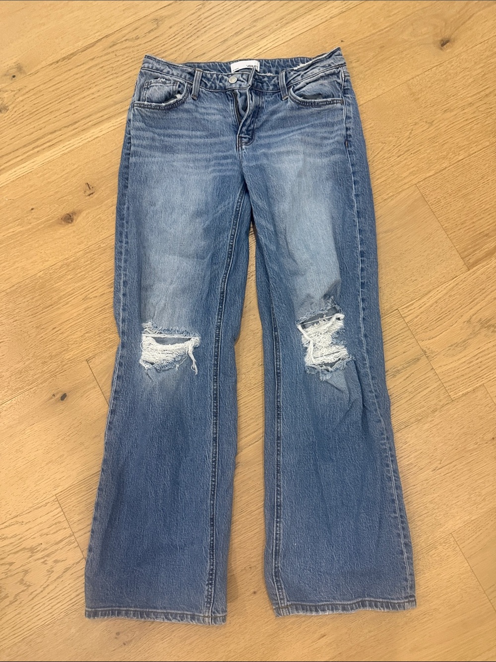 VERVET BY FLYING MONKEY Light Blue Distressed Baggy Flare Jeans